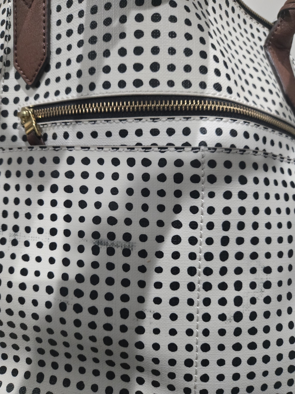 Fossil Polka Dot Tote Bag in White and Brown - Picture 6 of 9